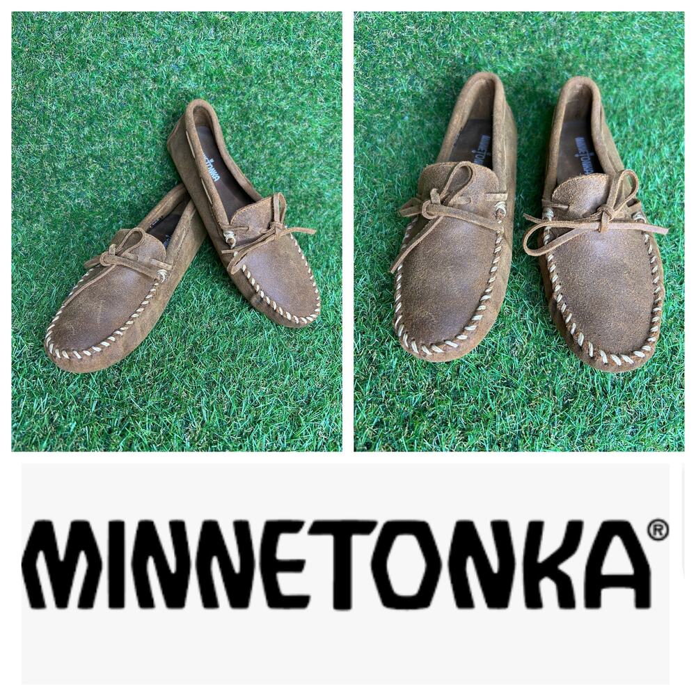 Minnetonka Classic Driver Suede Moccasins Nub Sole Brown‎ Leather Size 9